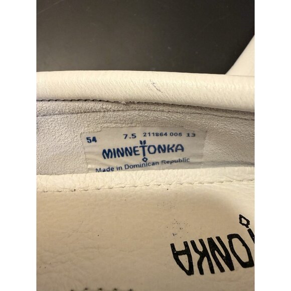 Minnetonka Deerskin Leather Gold Beaded Moccasins White Size 7.5/8 Rare Colorway - Picture 6 of 10